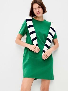 split neck crinkle gauze mini swing dress Split-Neck Crinkle Gauze Mini Swing Dress